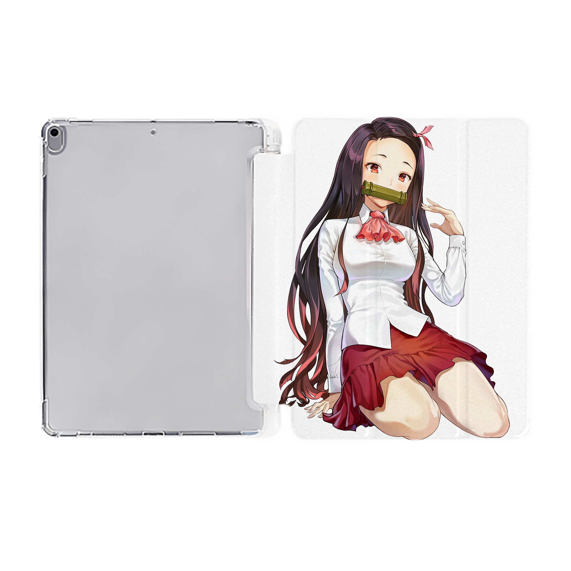 （画像用） 鬼滅の刃（きめつのやいば）竈門 禰󠄀豆子／かまど ねずこ Kamado Nezuko IPad ケース ペン収納付き 三つ折りスタンド PUレザー×シリコン 対応機種9.5/10.5/10.9インチ